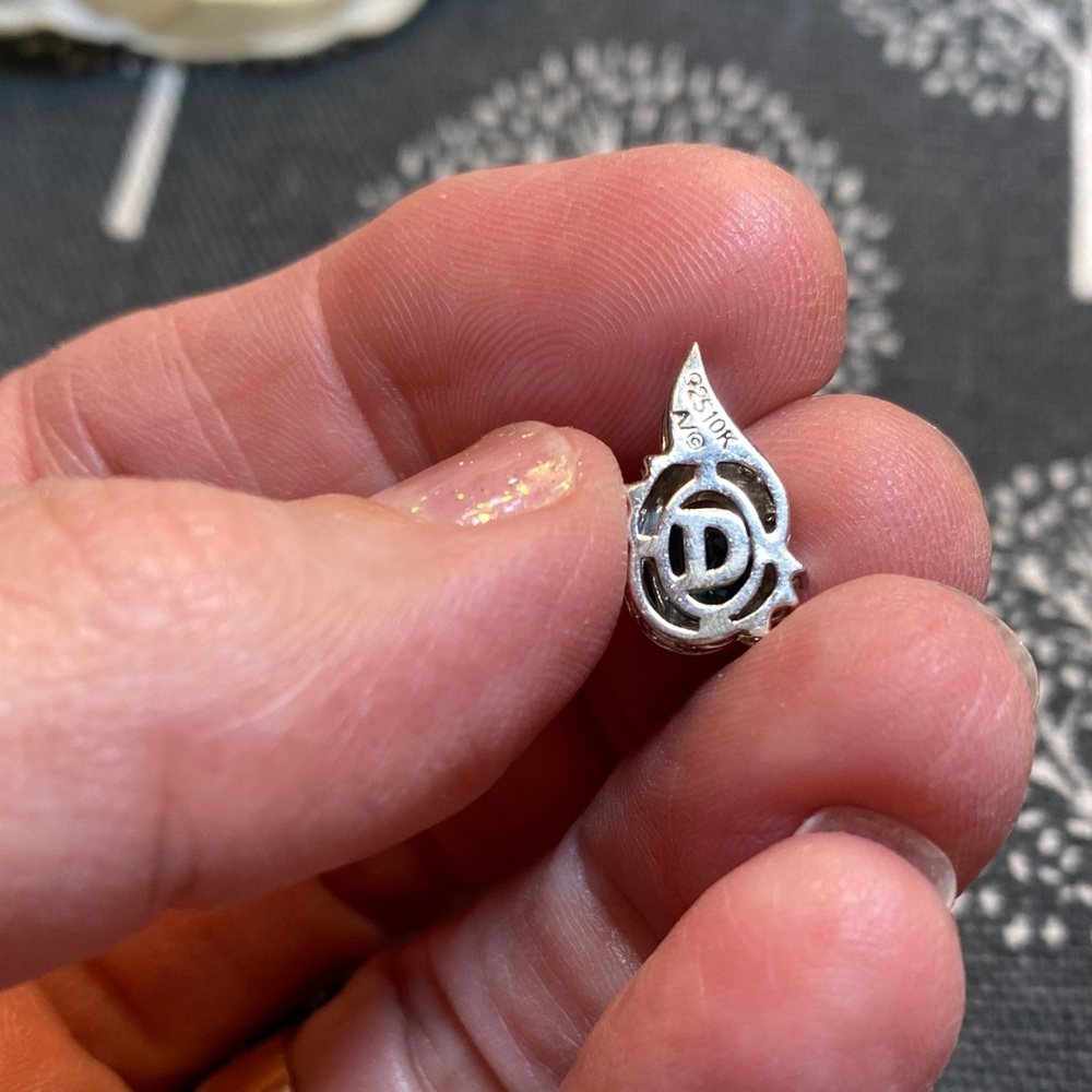 Emerald Green and Gold 10k & Sterling Silver Teardrop Pendant - Picture 2 of 5